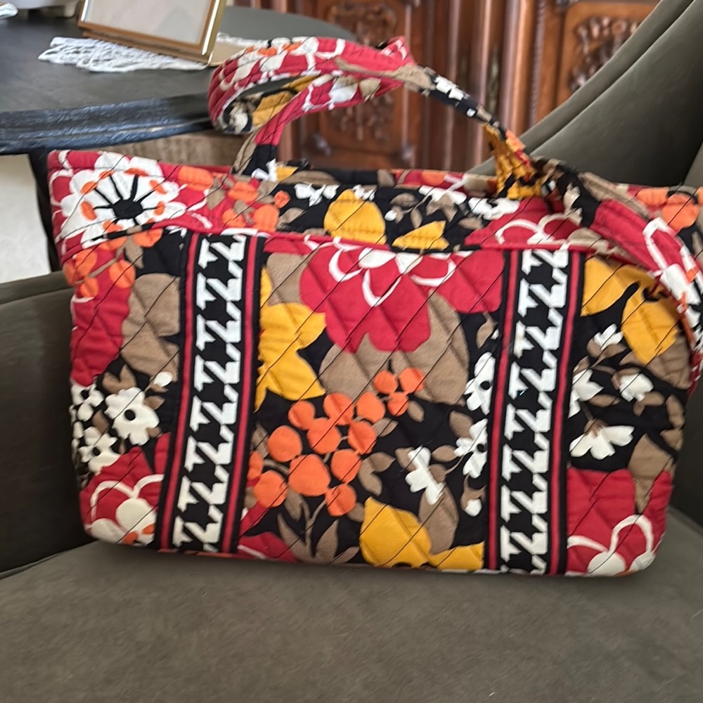 Vera Bradley Red and Yellow Shoulder Bag with Floral Design